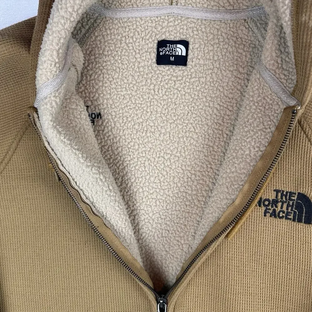 THE NORTH FACE TNF SHERPA LINED FULL ZIP MENS HOODIE SIZE M WAFFLE KNIT THERMAL